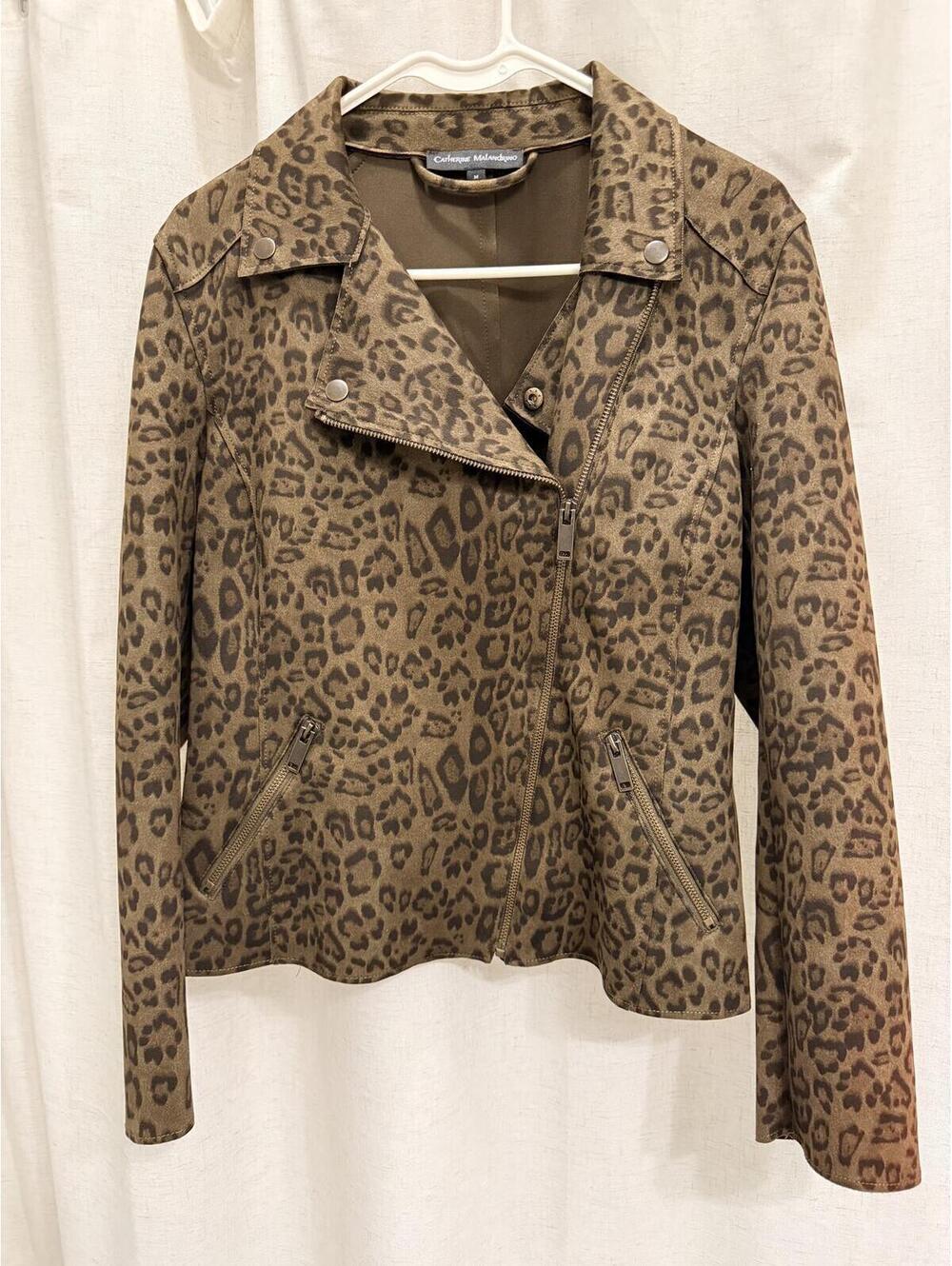 Caroline Malandrino Sz M Leopard Print Moto Jacket